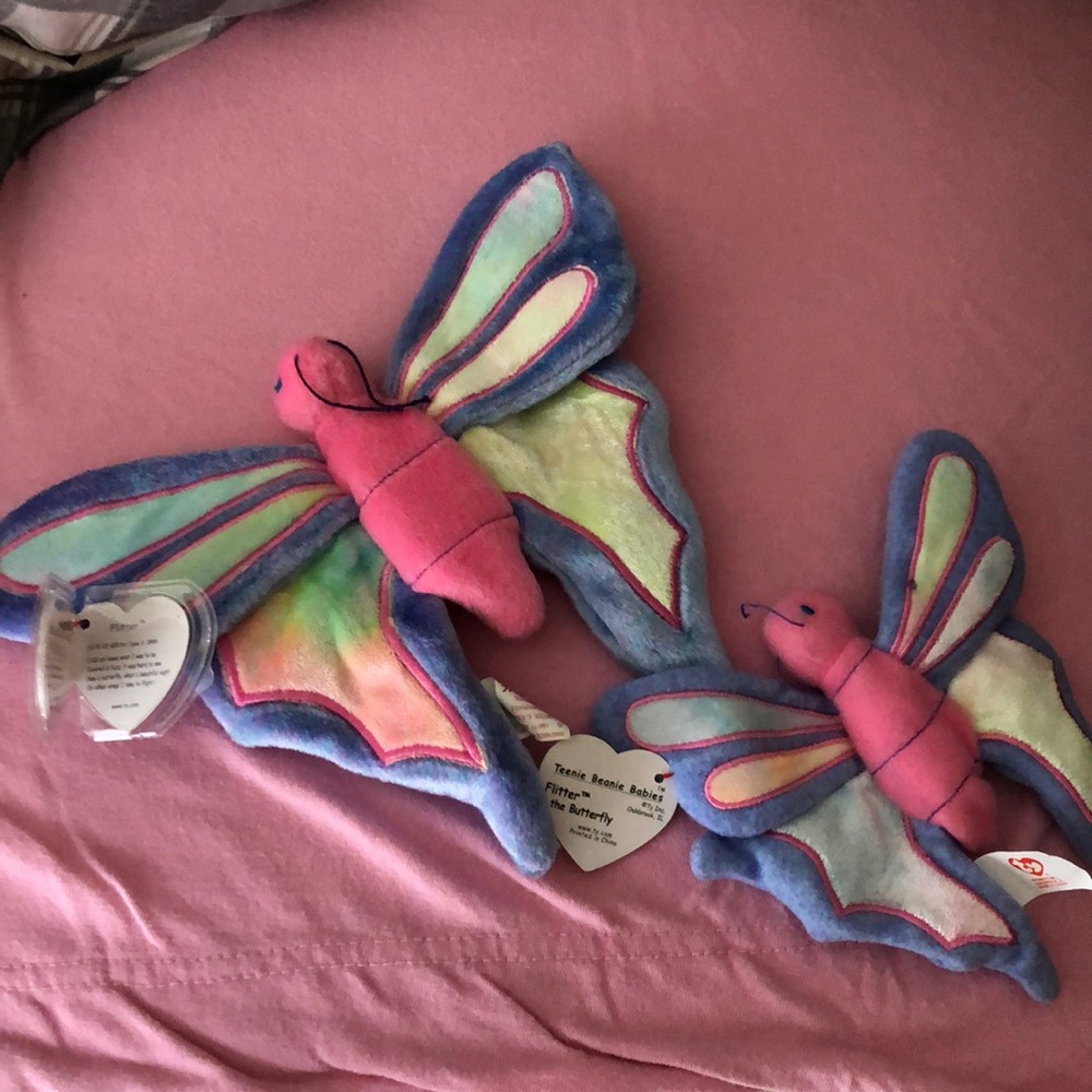 Glitter butterfly beanie baby and mini teenie